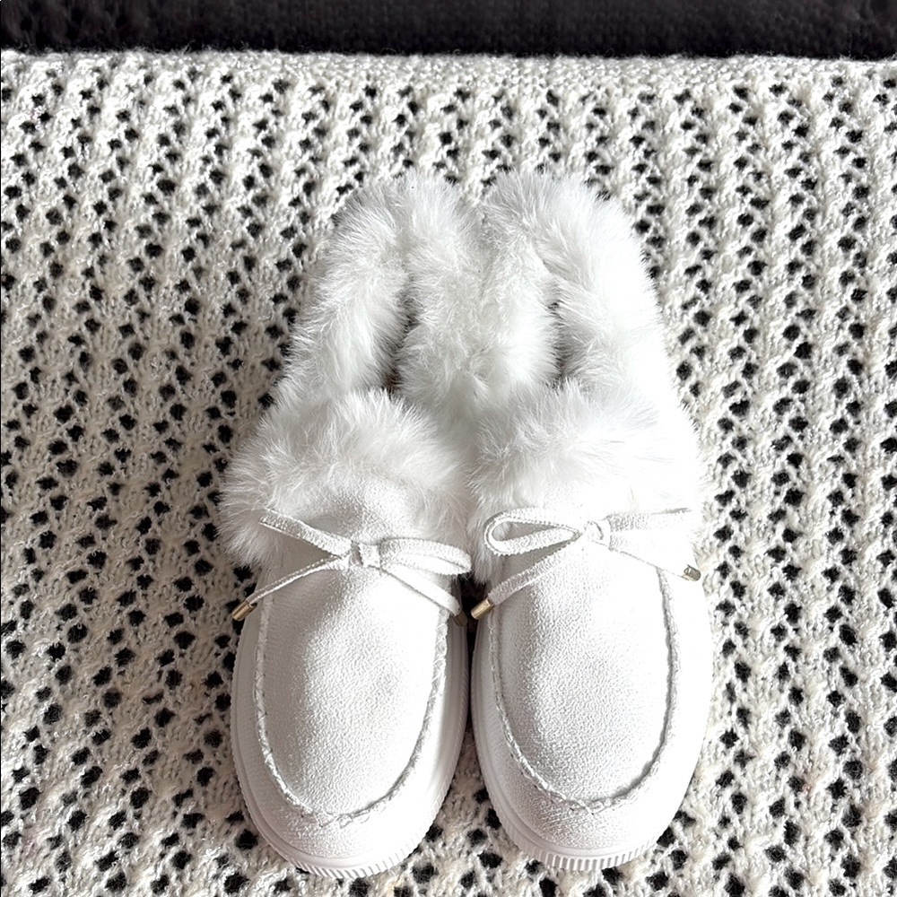 White Furry Moccasin Slippers